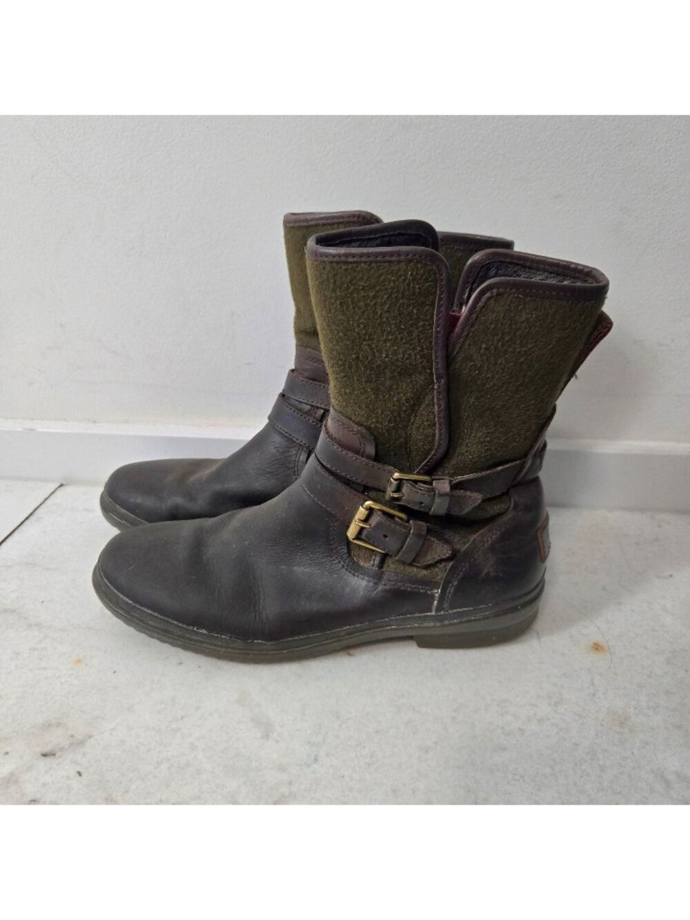 UGG Women's Size 9 Simmens Wool Lined Side-Zip Biker Boots Brown Waterproof